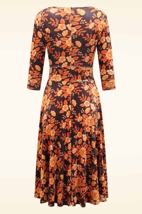 Vintage Chic for Topvintage - Topvintage exclusive ~ Caroline Floral Velvet swing jurk in zwart en oranje 4