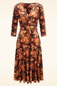 Vintage Chic for Topvintage - Topvintage exclusive ~ Caroline Floral Velvet swing jurk in zwart en oranje