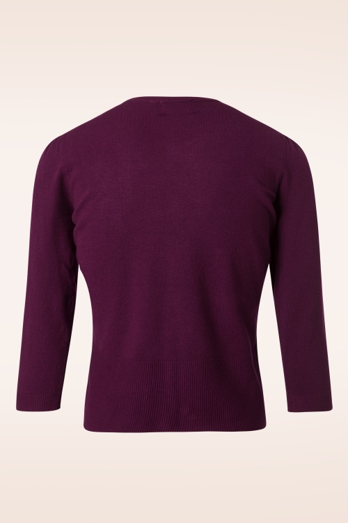 Banned Retro - Cat Scallop Collar cardigan in aubergine 4