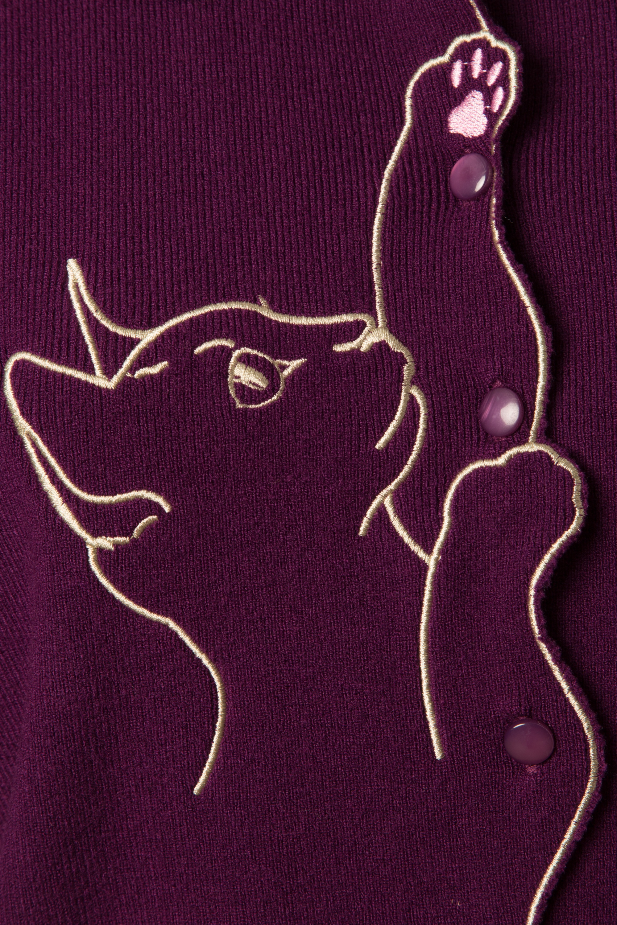 Banned Retro - Cat Scallop Collar cardigan in aubergine 2