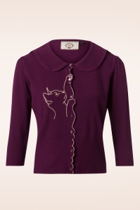 Banned Retro - Cat Scallop Collar cardigan in aubergine 3