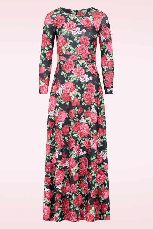 Vintage Chic for Topvintage - Topvintage exclusive ~ Everlee floral maxi jurk in zwart en multi
