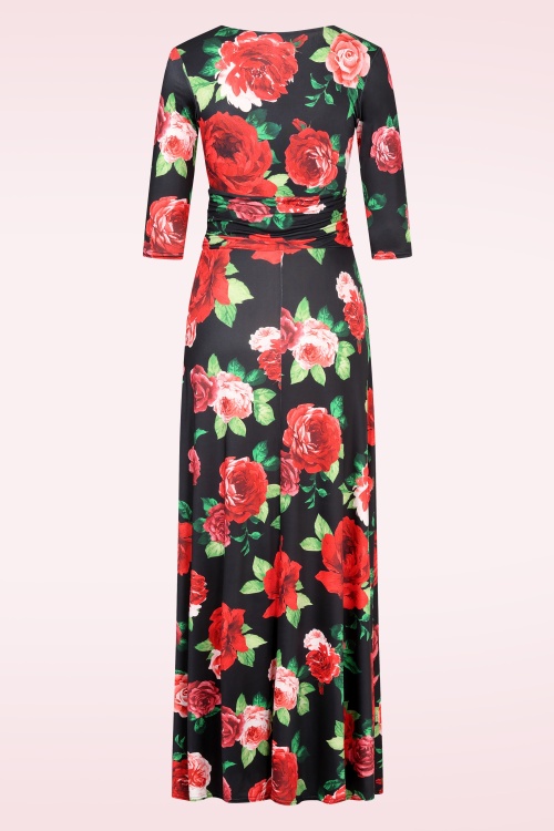 Vintage Chic for Topvintage - Topvintage exclusive ~ Vivian Rose maxi jurk in zwart en rood 4