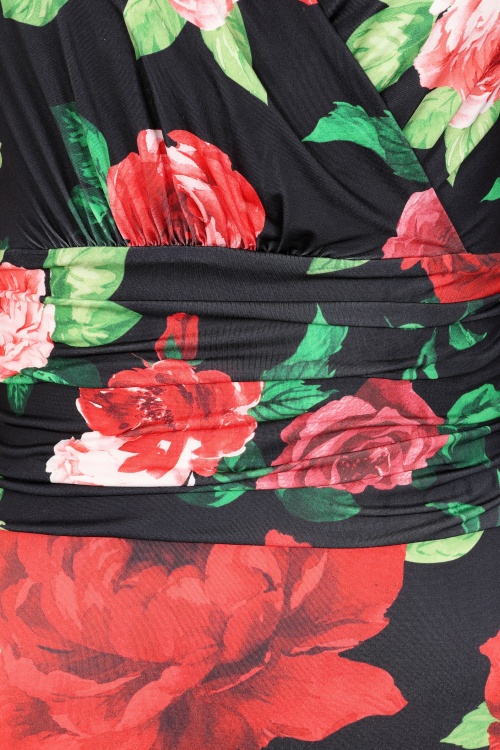 Vintage Chic for Topvintage - Topvintage exclusive ~ Vivian Rose maxi jurk in zwart en rood 2