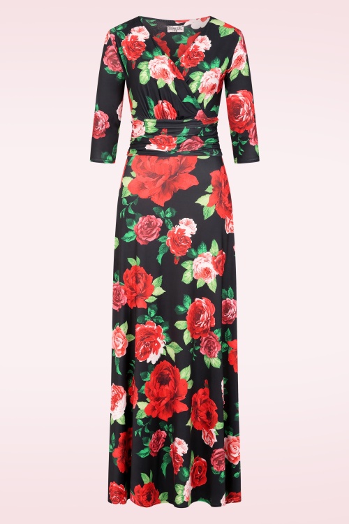 Vintage Chic for Topvintage - Topvintage exclusive ~ Vivian Rose maxi jurk in zwart en rood