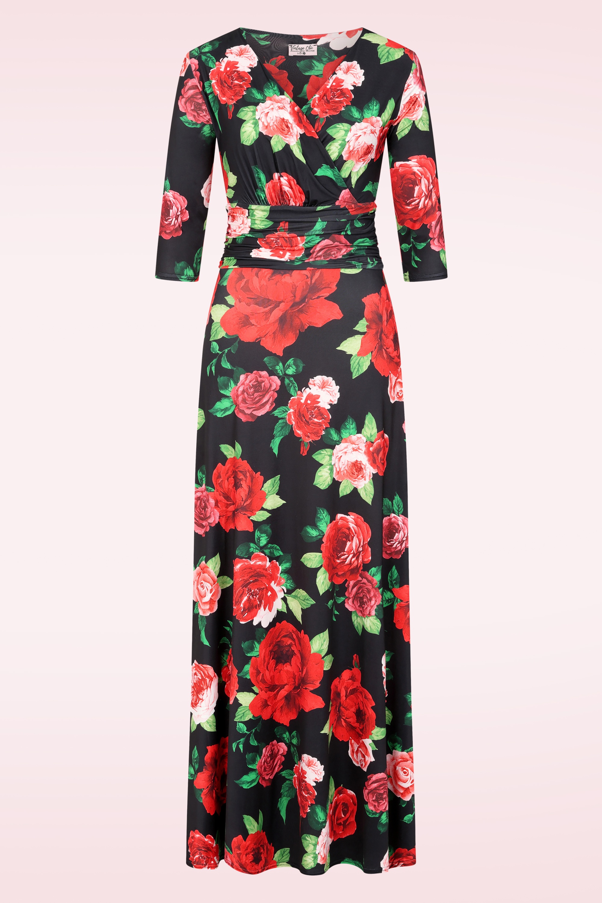 Vintage Chic for Topvintage - Topvintage exclusive ~ Vivian Rose maxi jurk in zwart en rood