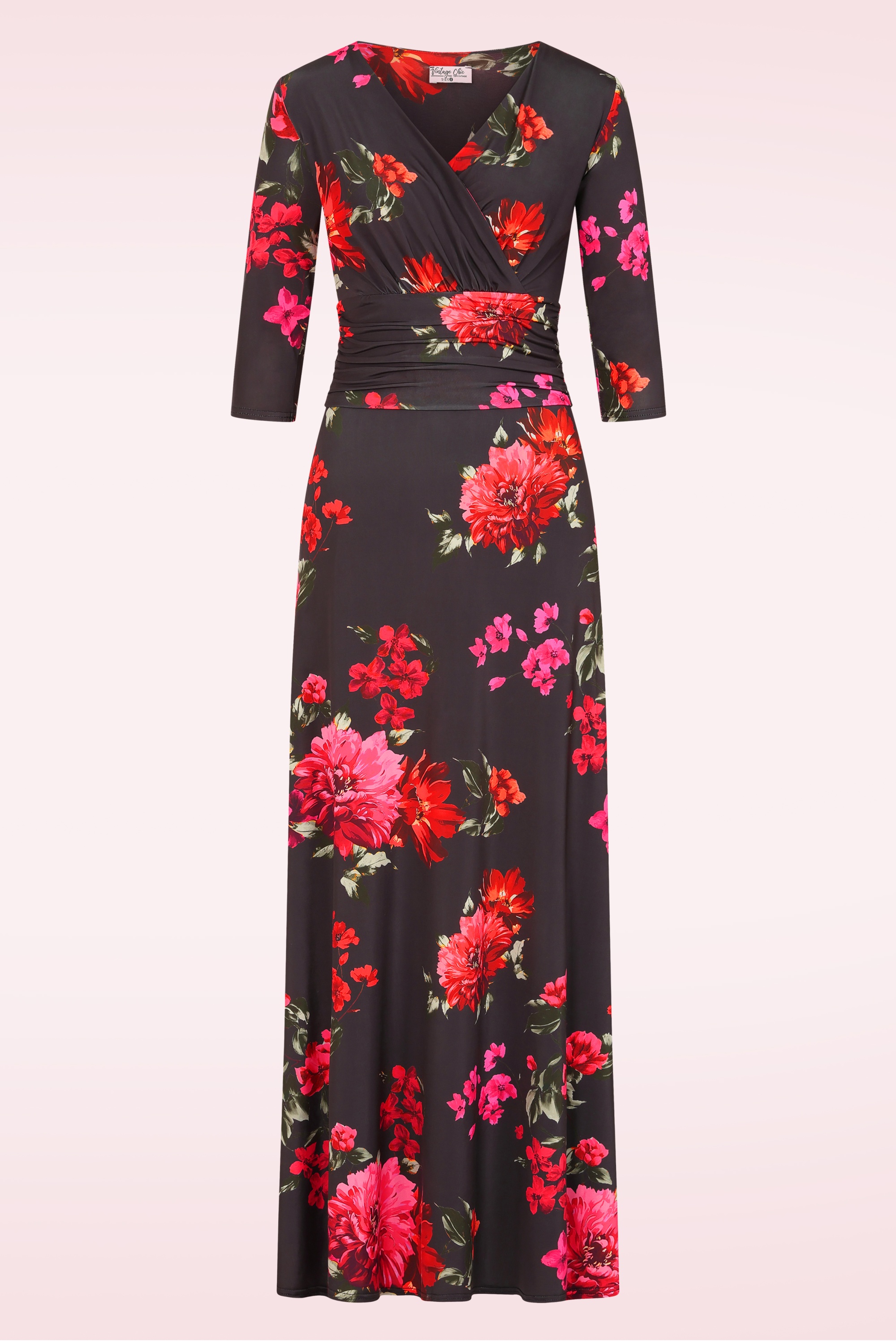 Vintage Chic for Topvintage - Topvintage exclusive ~ Vivian Floral maxi jurk in zwart en multi