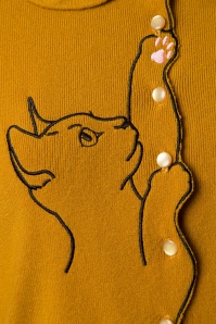 Banned Retro - Cat Scallop Collar cardigan in mosterdgeel 3