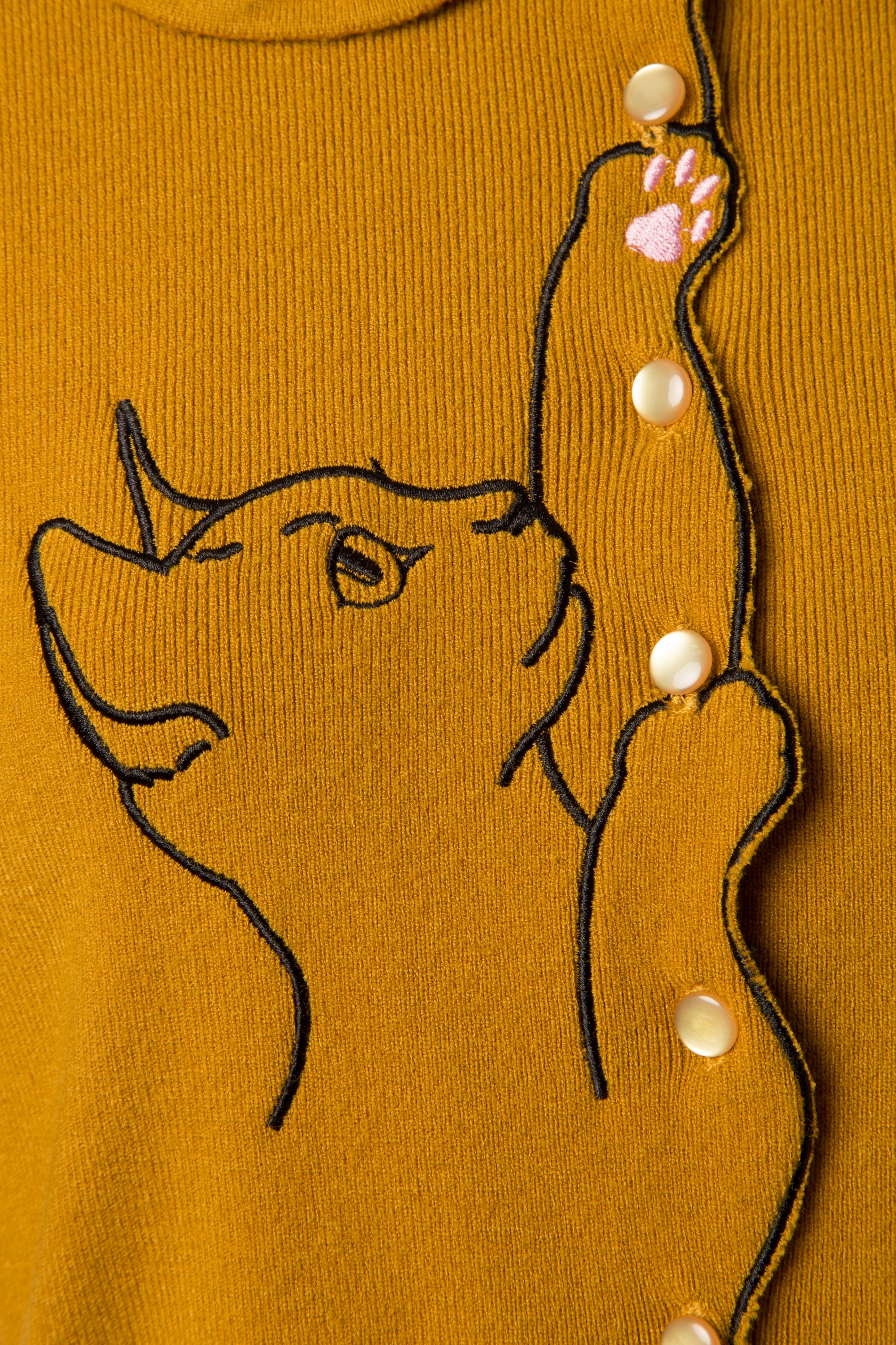 Banned Retro - Cat Scallop Collar cardigan in mosterdgeel 3