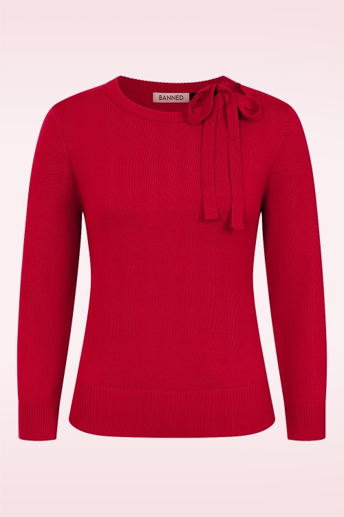 Banned Retro - Kia gebreide top in lippenstiftrood