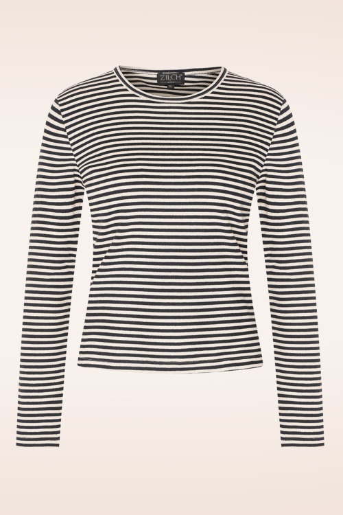 Zilch - Round Neck Two Tone Top in Zwart en Crème