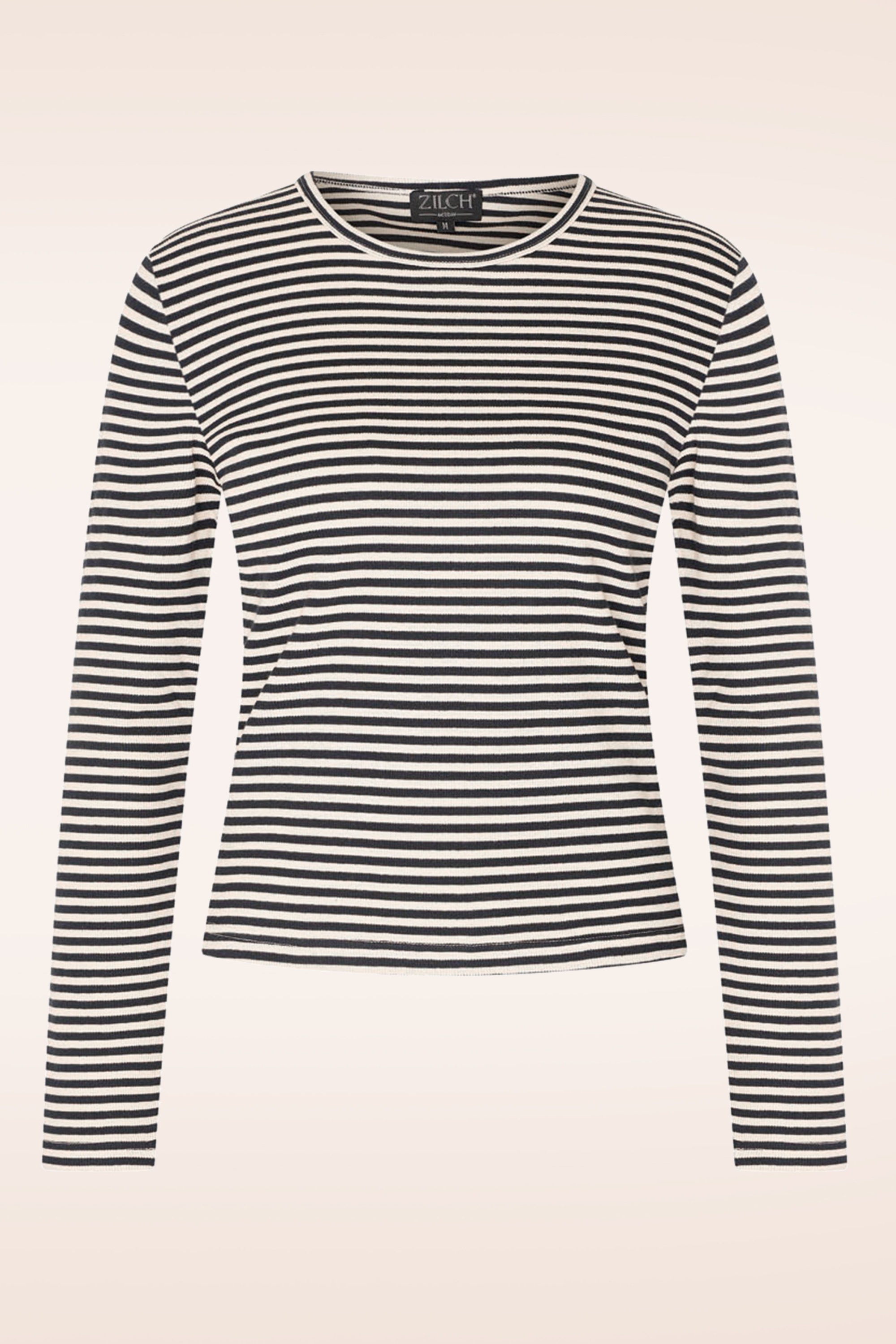 Zilch - Round Neck Two Tone Top in Zwart en Crème