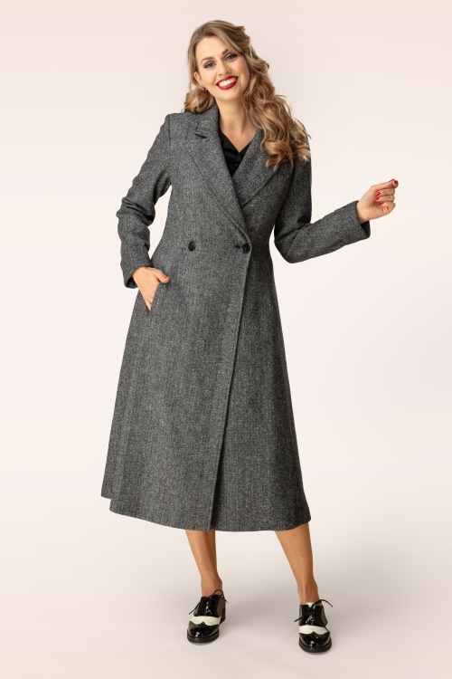 Banned Retro - Tilly Herringbone swing jas in grijs