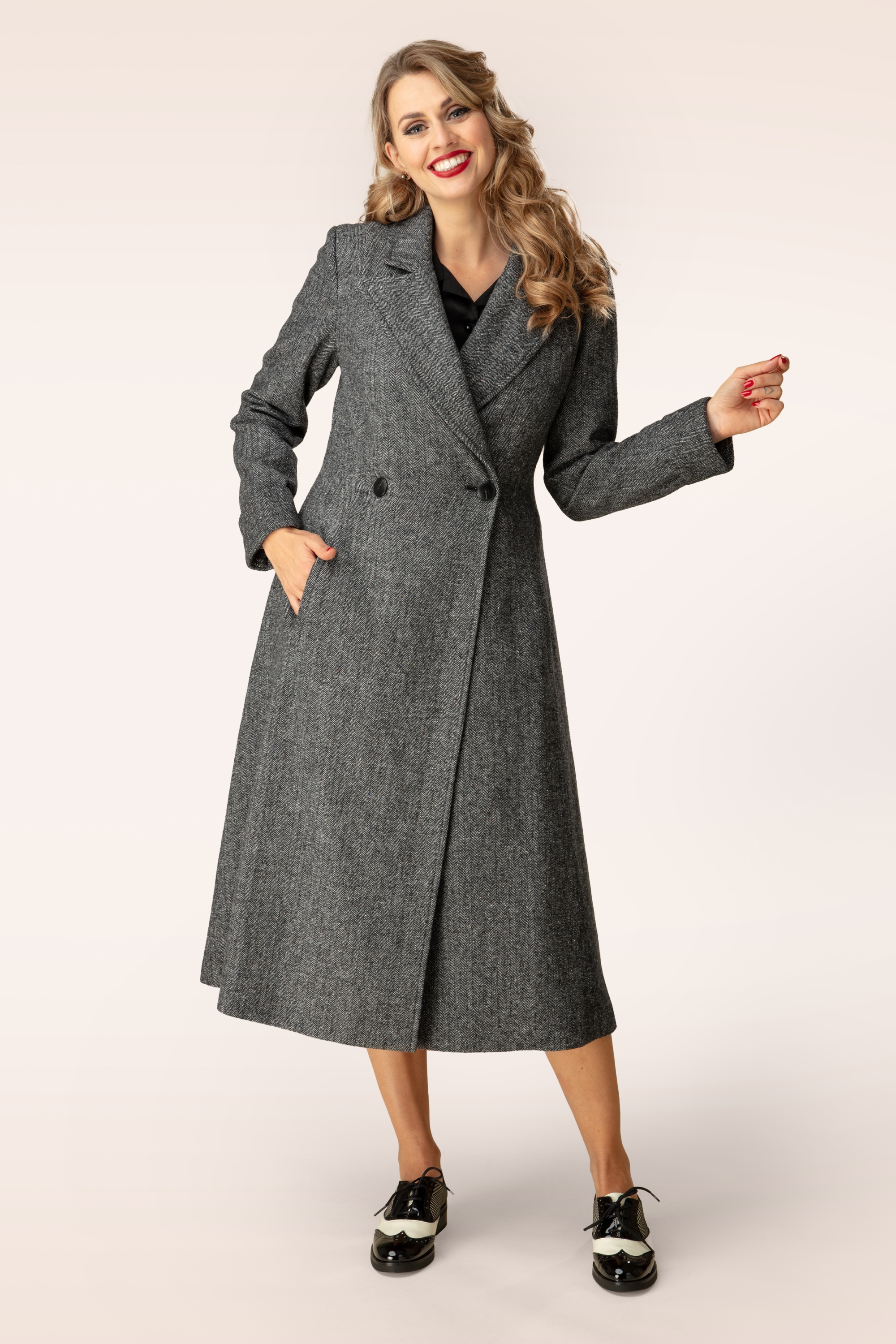 Banned Retro - Tilly Herringbone swing jas in grijs