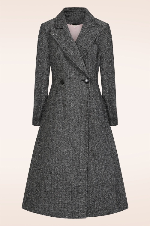 Banned Retro - Tilly Herringbone swing jas in grijs 2