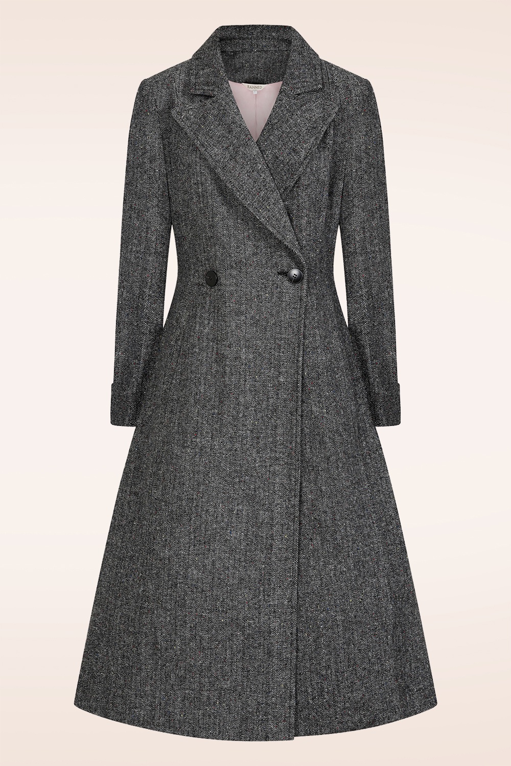 Banned Retro - Tilly Herringbone swing jas in grijs 2