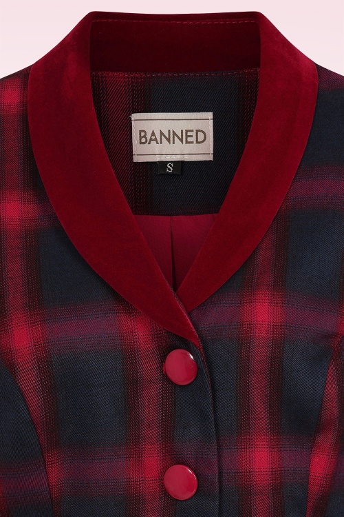 Banned Retro - Tori Tartan blazer jacket in rood en navy 2