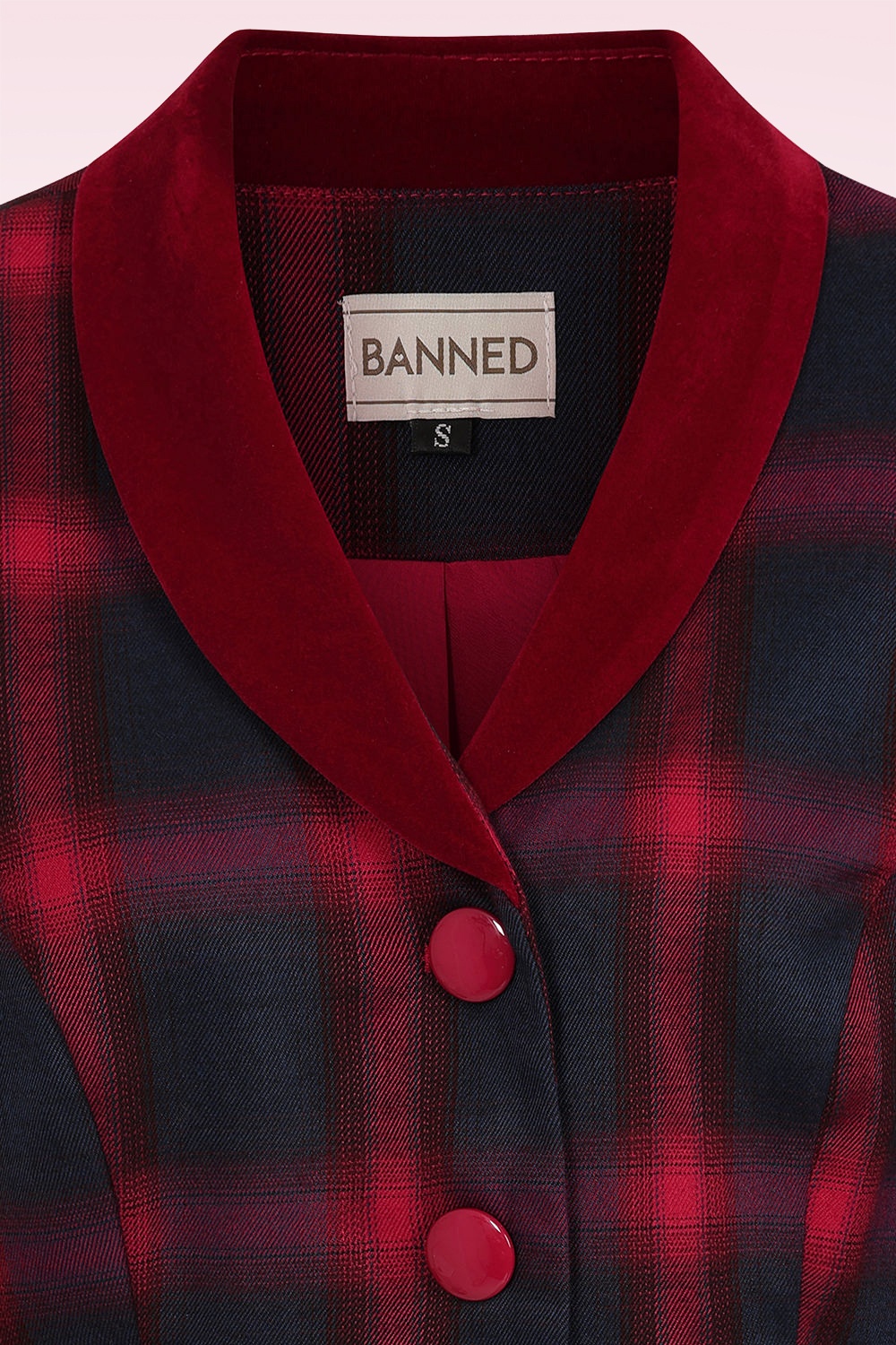 Banned Retro - Tori Tartan blazer jacket in rood en navy 2