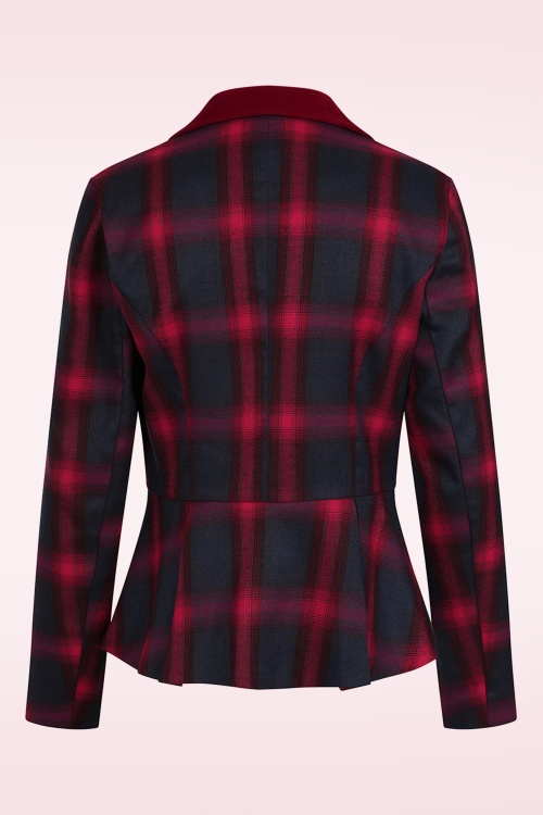 Banned Retro - Tori Tartan blazer jacket in rood en navy 6