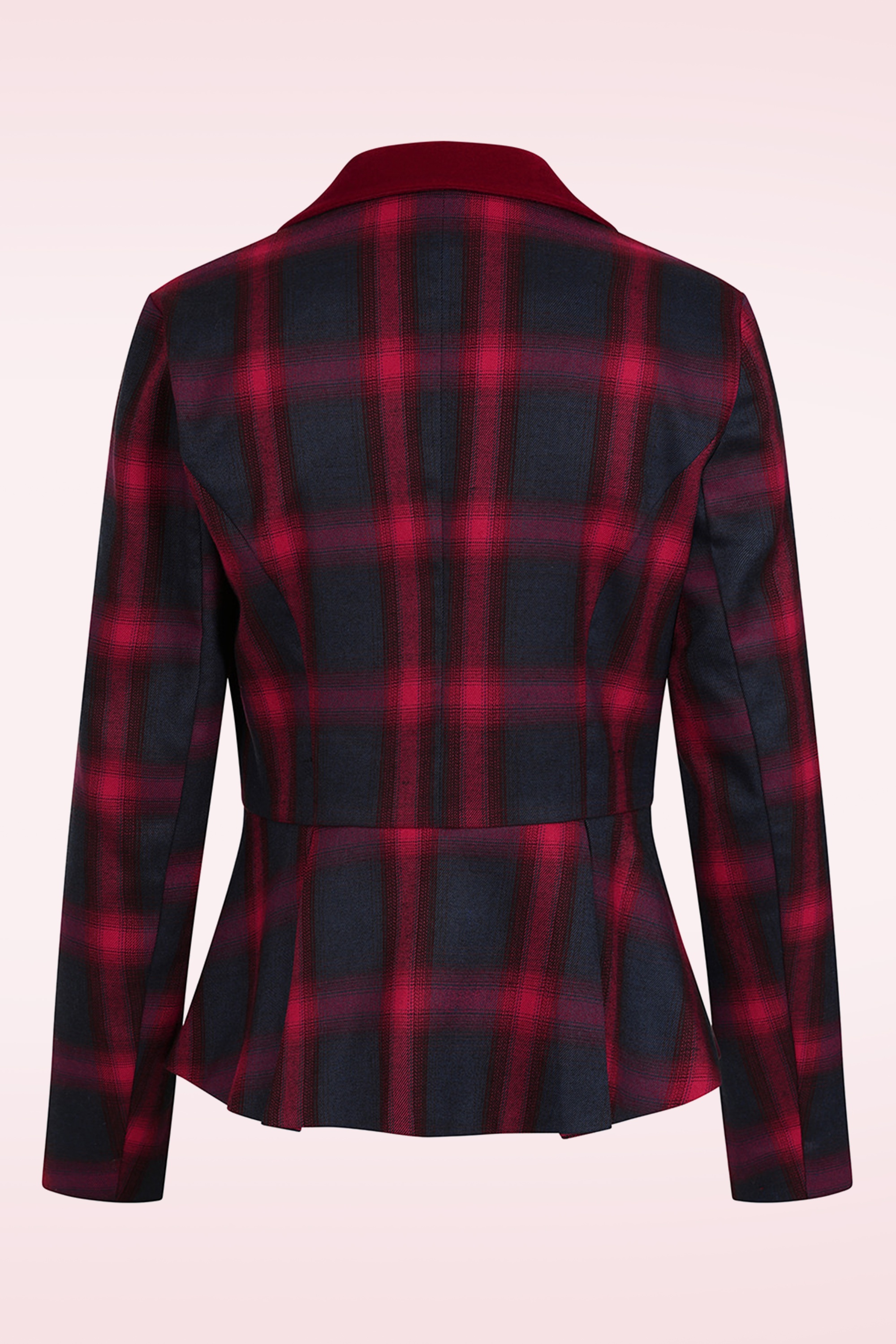 Banned Retro - Tori Tartan blazer jacket in rood en navy 6