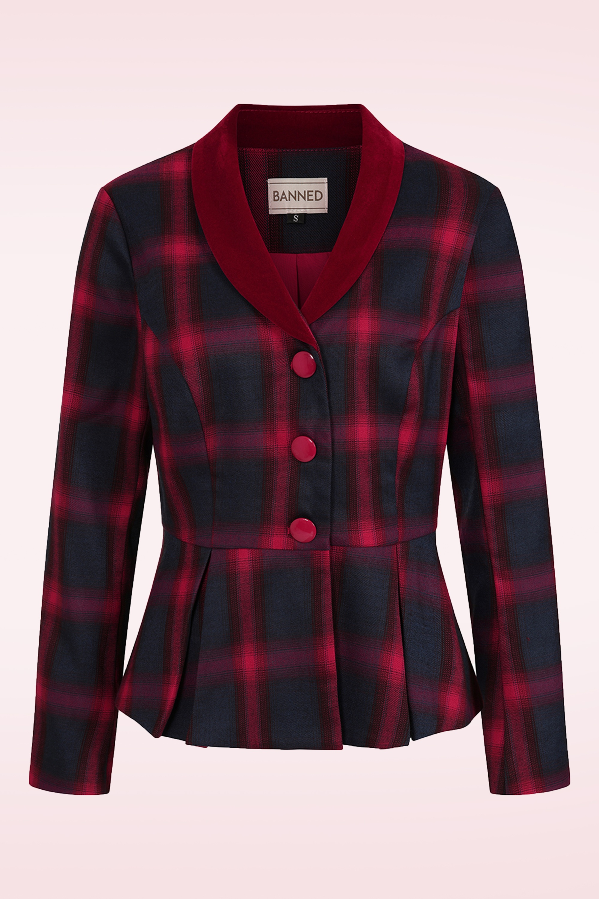 Banned Retro - Tori Tartan blazer jacket in rood en navy
