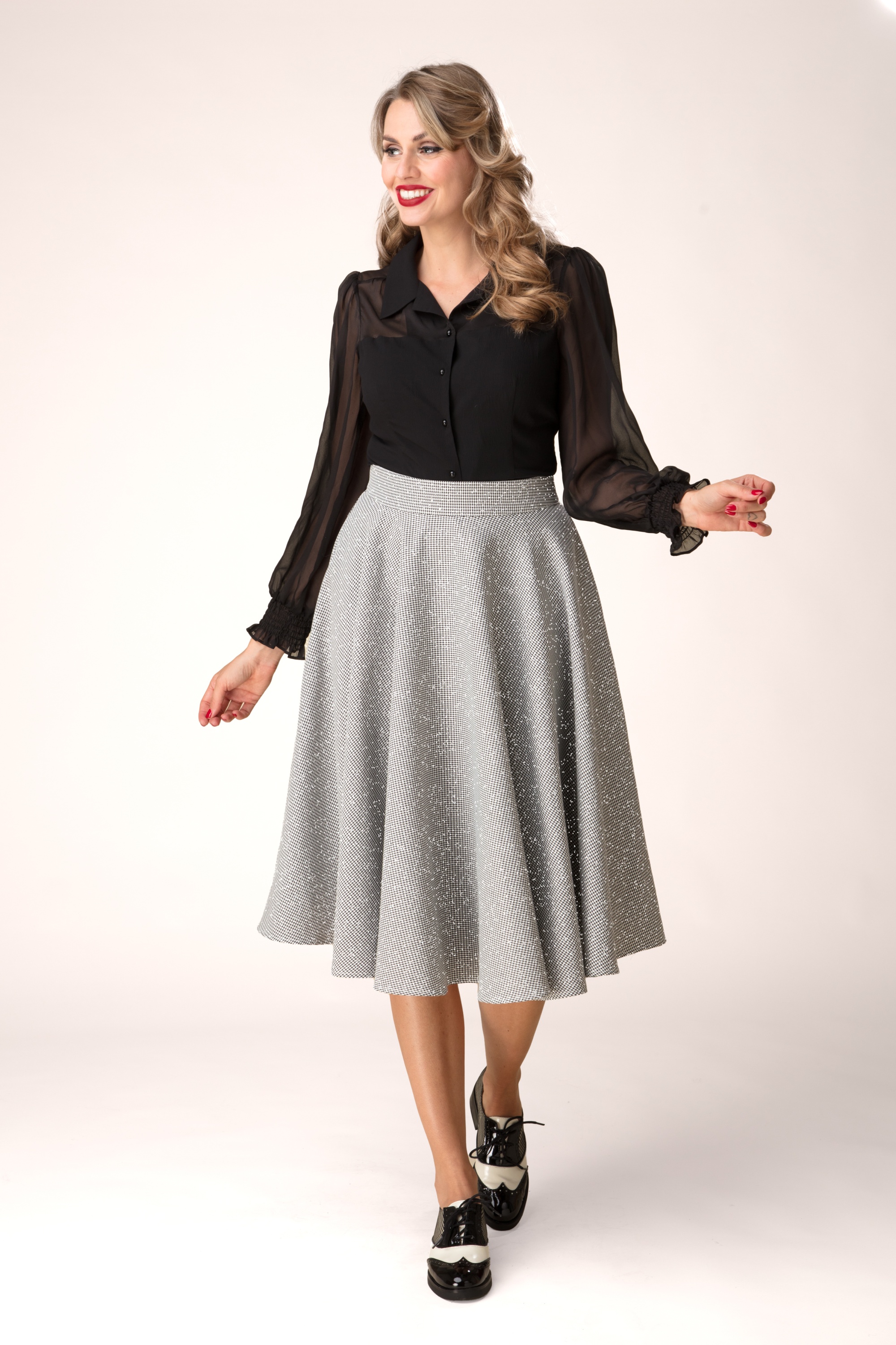 Banned Retro - Felice Sparkly Houndstooth swing rok in zwart en wit