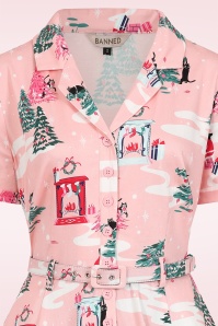 Banned Retro - Meowy Christmas Chaos swing jurk in lichtroze 2