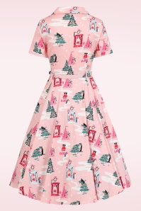 Banned Retro - Meowy Christmas Chaos swing jurk in lichtroze 4