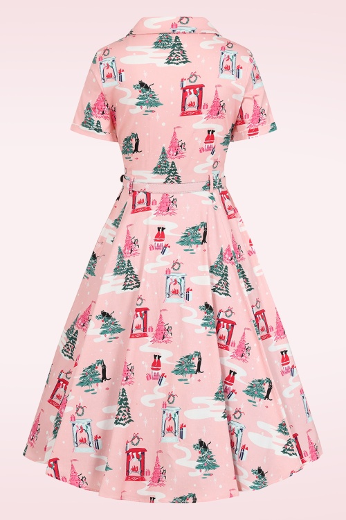 Banned Retro - Meowy Christmas Chaos swing jurk in lichtroze 4