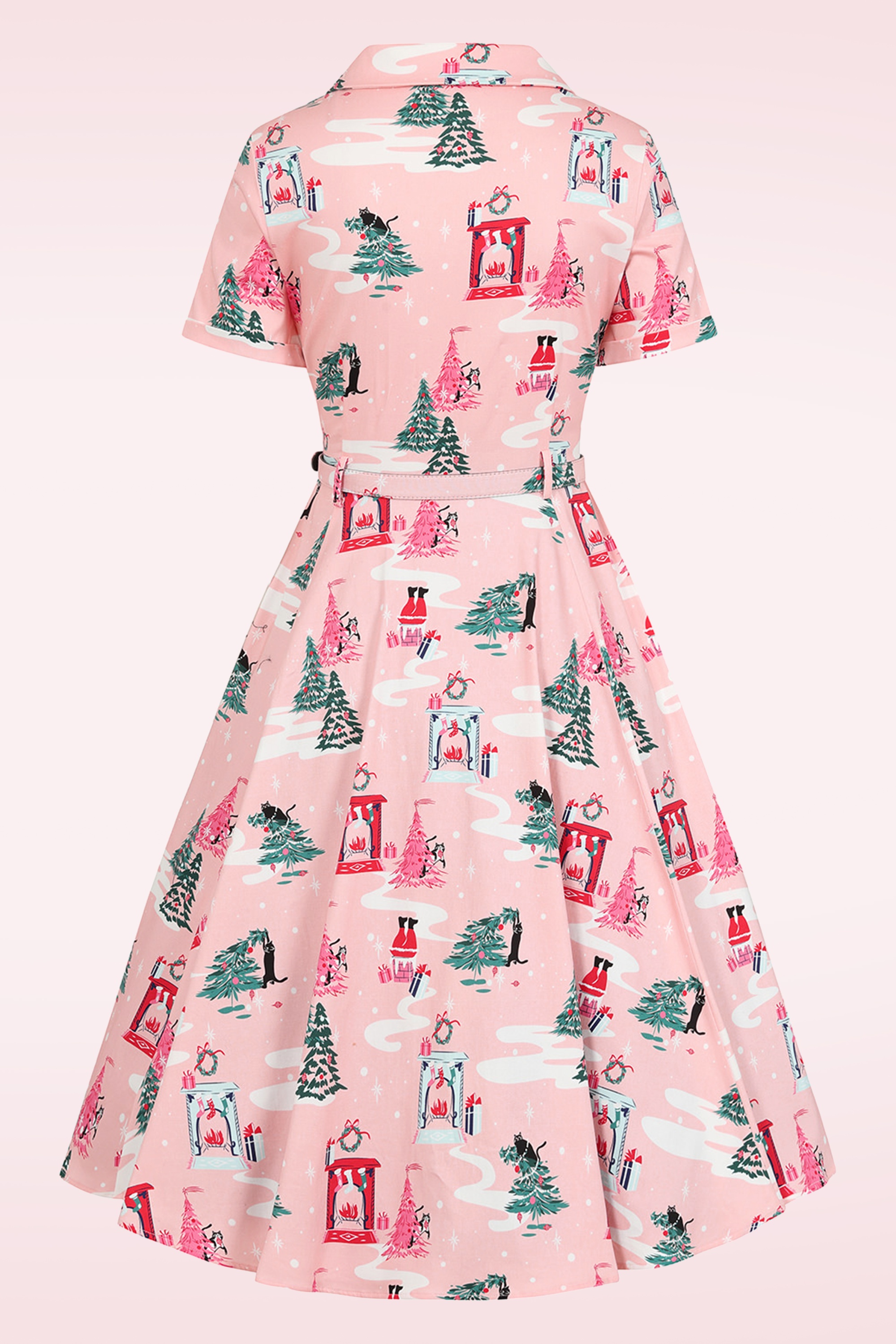 Banned Retro - Meowy Christmas Chaos swing jurk in lichtroze 4