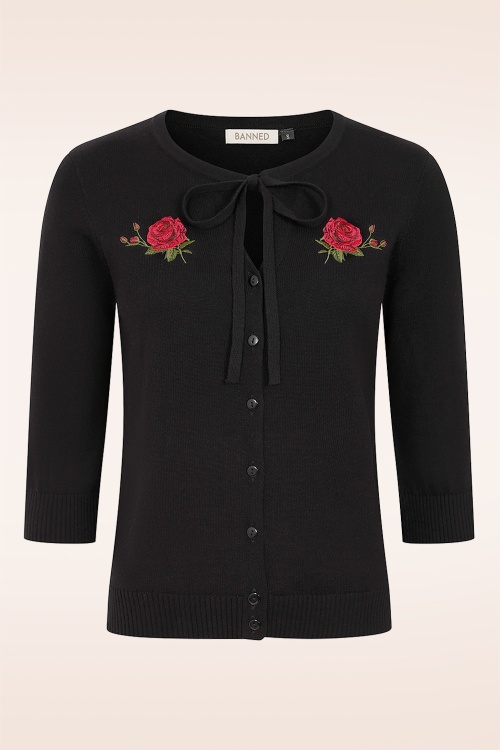 Banned Retro - Midnight Bloom cardigan in zwart