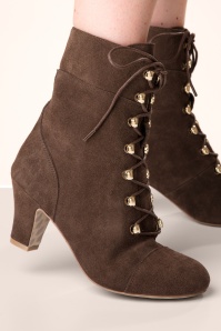 Lola Ramona ♥ Topvintage - Ava On My Way suède veterlaarsjes in donkerbruin