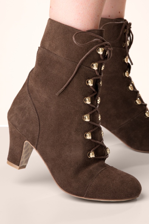 Lola Ramona ♥ Topvintage - Ava On My Way suède veterlaarsjes in donkerbruin