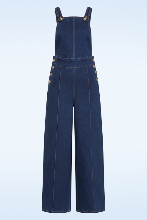 Banned Retro - Colette Denim tuinbroek in donkerblauw