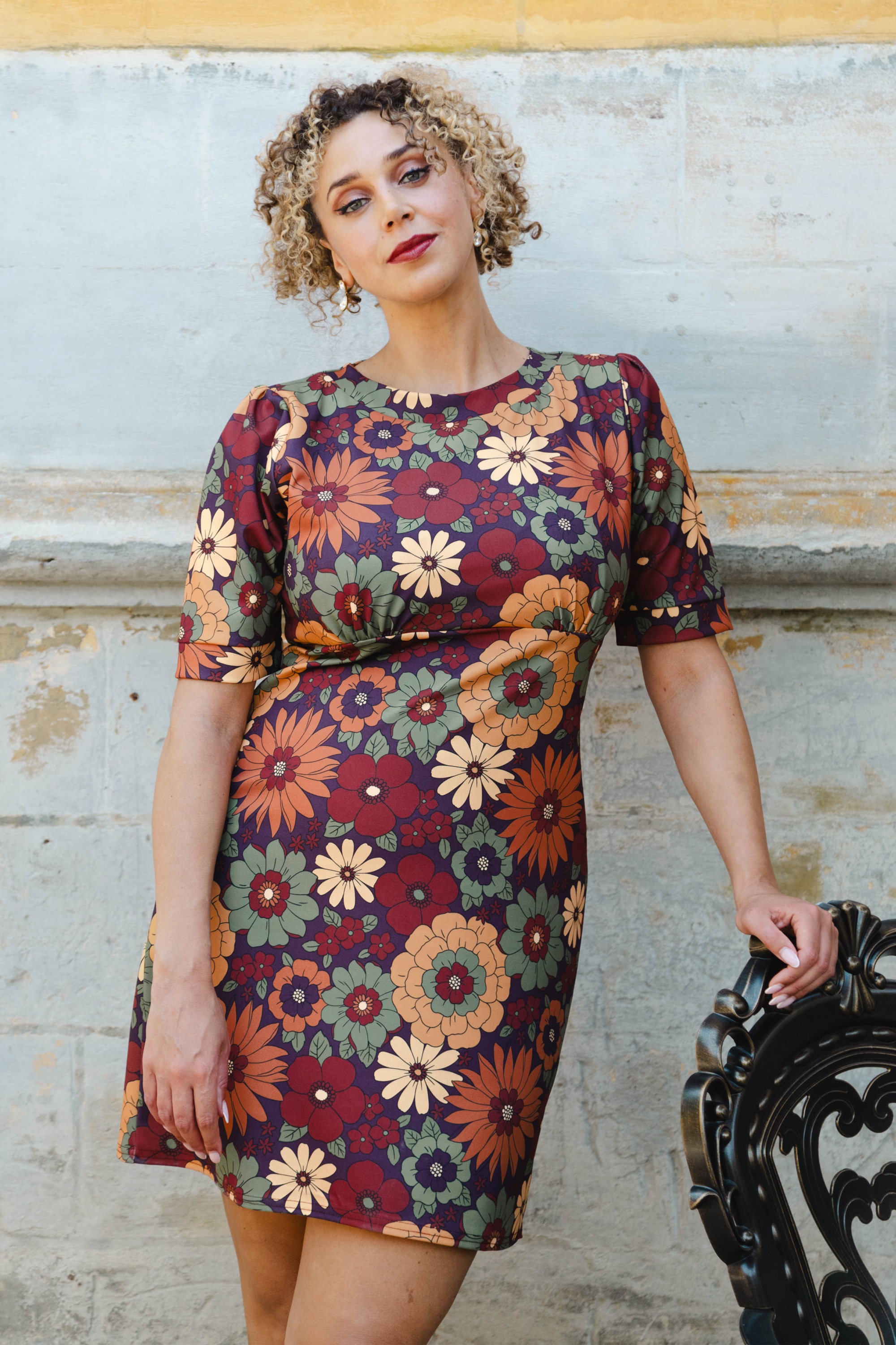 Vintage Chic for Topvintage - Topvintage exclusive ~ Aurora Floral a-lijn jurk in bruin