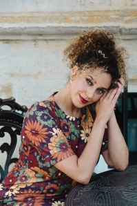 Vintage Chic for Topvintage - Topvintage exclusive ~ Aurora Floral a-lijn jurk in bruin 4