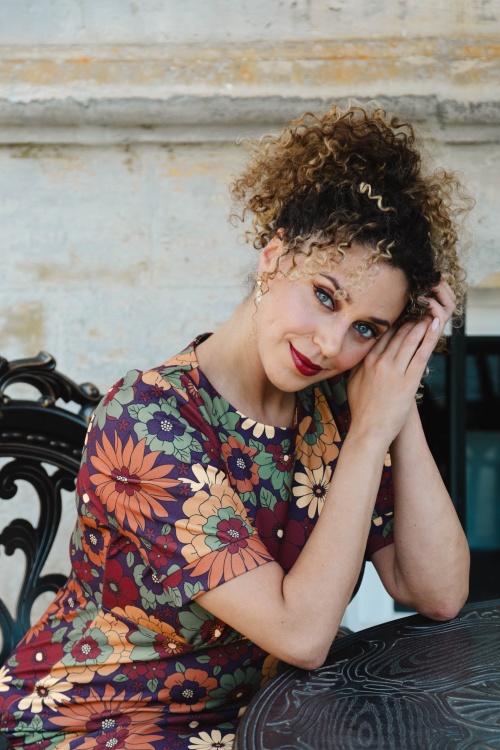 Vintage Chic for Topvintage - Topvintage exclusive ~ Aurora Floral a-lijn jurk in bruin 4