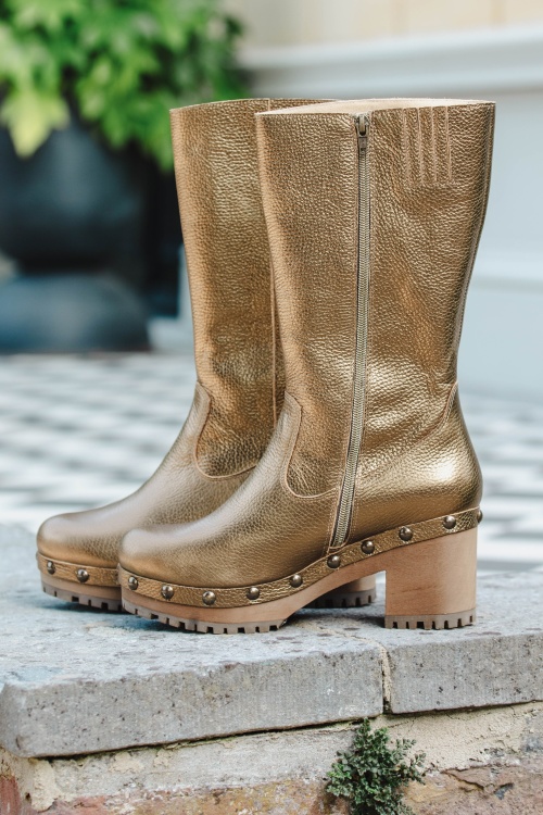 Grünbein - Alia lederen clog laarzen in goud 2