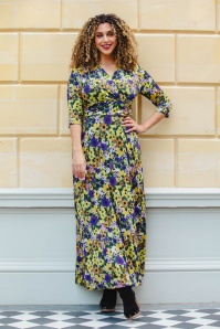 Vintage Chic for Topvintage - Topvintage exclusive ~ Vivian flower maxi jurk in paars en geel