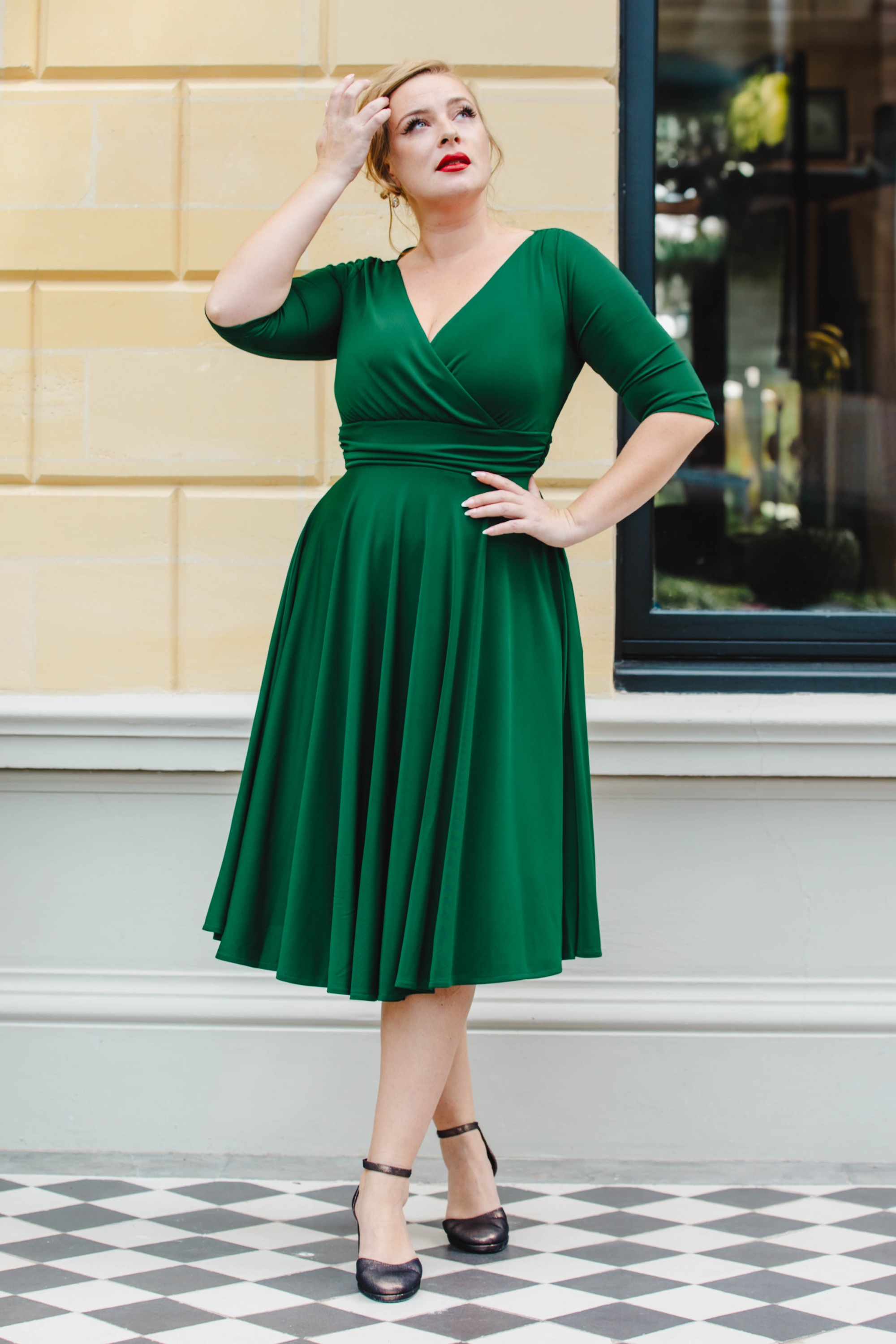 Vintage Diva  - The Allessandra swing jurk in smaragdgroen 10