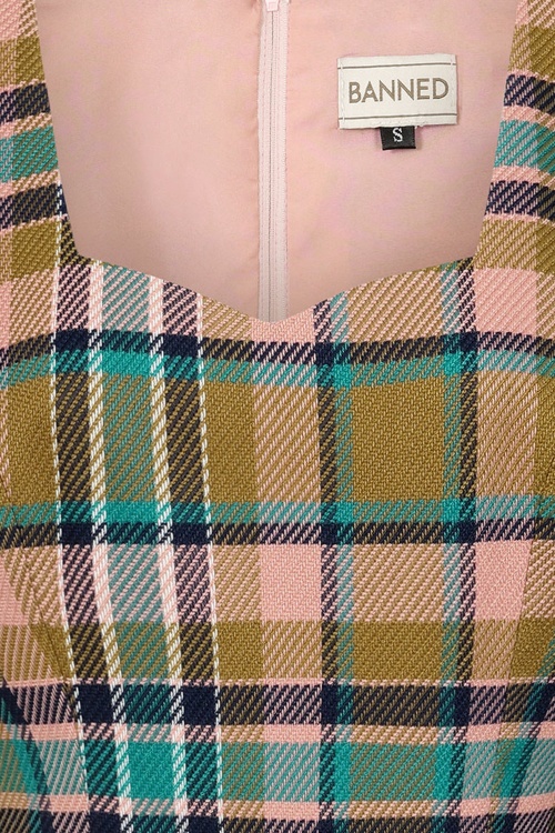 Banned Retro - Didi Checkered swing jurk in poederroze 5