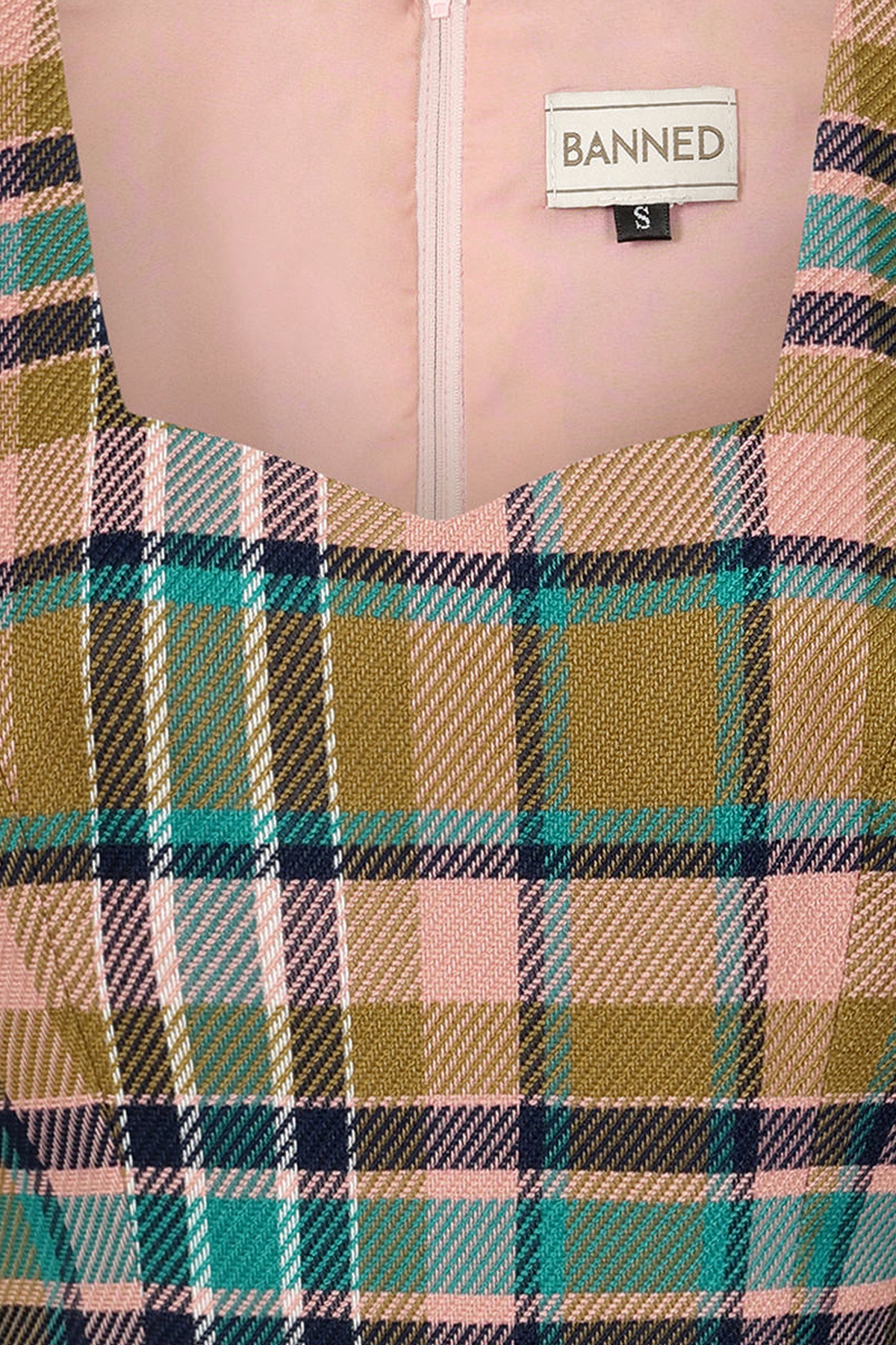 Banned Retro - Didi Checkered swing jurk in poederroze 5