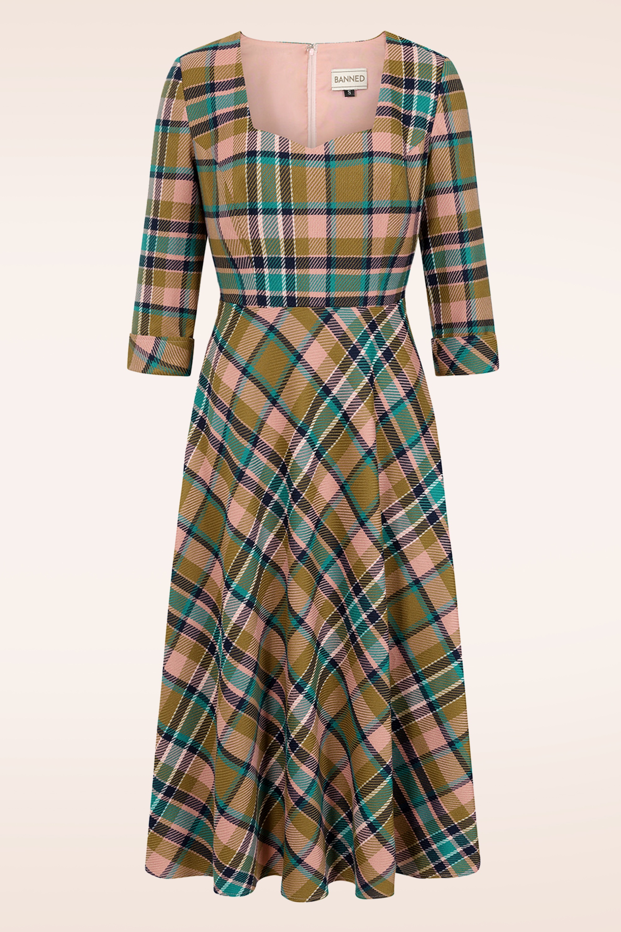 Banned Retro - Didi Checkered swing jurk in poederroze 2