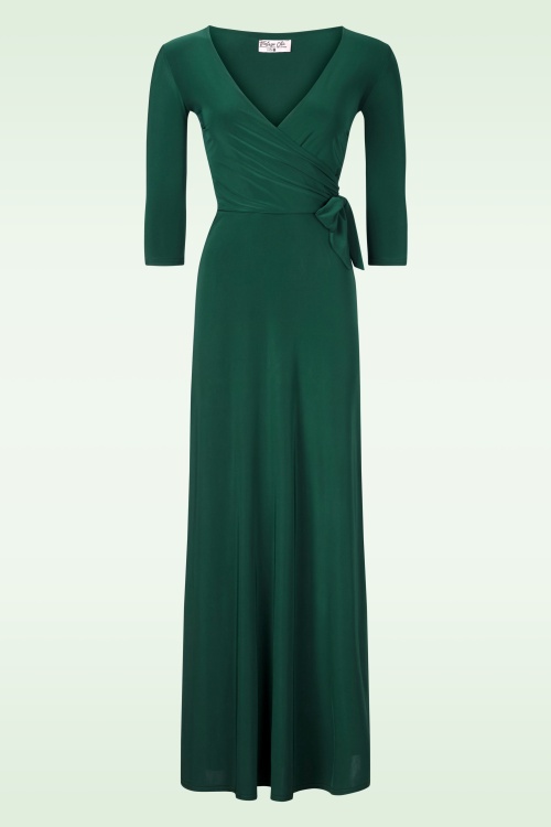 Vintage Chic for Topvintage - Topvintage exclusive ~ Annika slinky maxi jurk in bosgroen