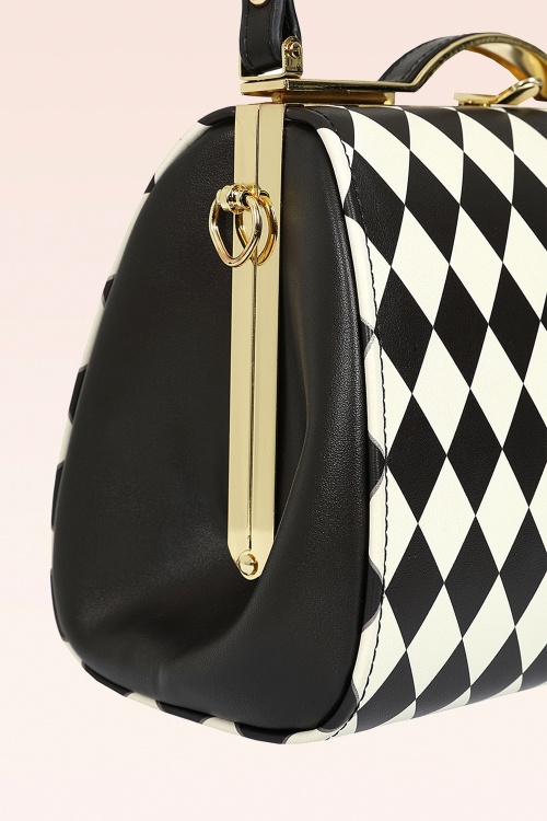 Banned Retro - Rhona Harlequin handtas in zwart en wit 2