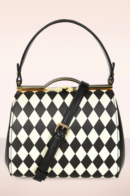 Banned Retro - Rhona Harlequin handtas in zwart en wit 3
