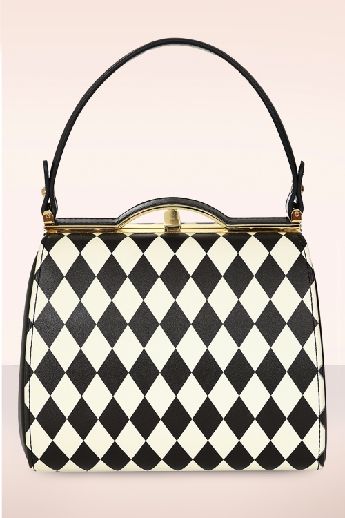 Banned Retro - Rhona Harlequin handtas in zwart en wit 4