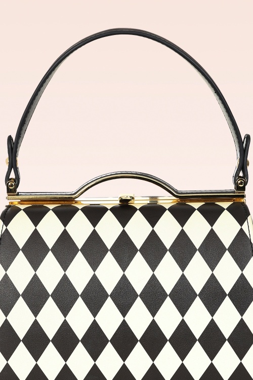 Banned Retro - Rhona Harlequin handtas in zwart en wit 7