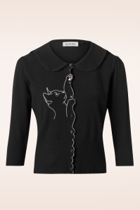 Banned Retro - Cat Scallop Collar cardigan in zwart