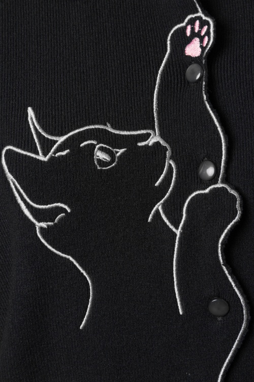 Banned Retro - Cat Scallop Collar cardigan in zwart 2